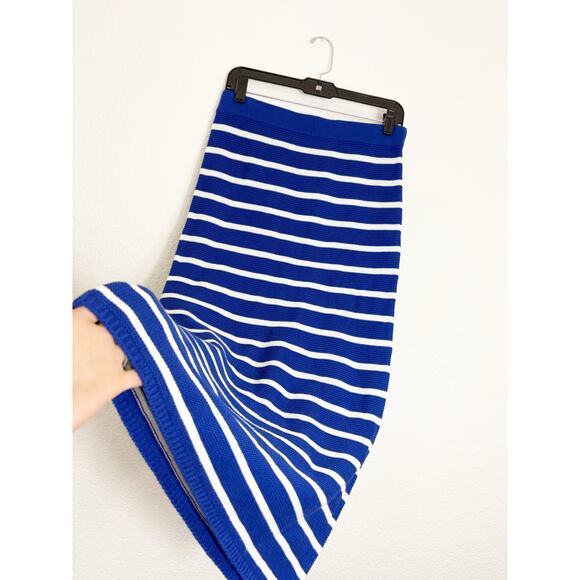 NWT Mango Striped Knitted Midi Skirt Size Medium Blue White Stretch - Picture 11 of 12